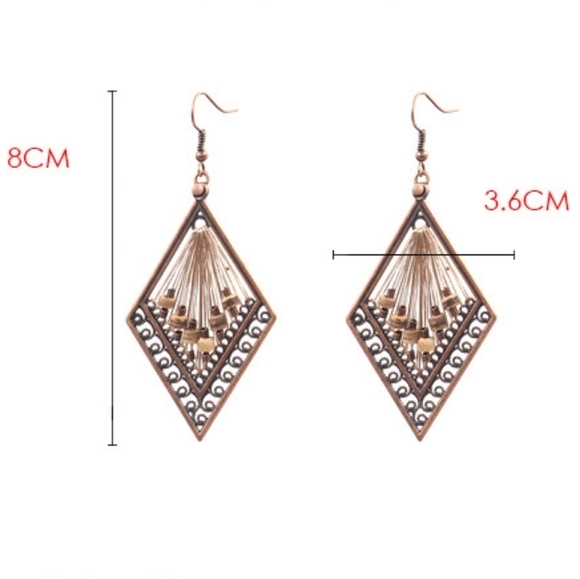 Hand Woven Boho Chic Diamond Shape Dangle Earrings - Picture 9 of 9